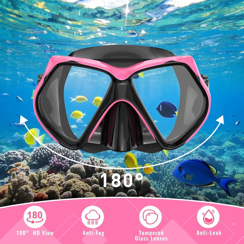 For Shine Snorkeling Gear for Adults, Snorkel Set Scuba Diving mask Dry-Top, Adult Swimming Goggles w/Nose Cover, HD Tempered Glass Panoramic Anti-Leak Anti-Fog, Travel Snorkeling Packages - Image 2